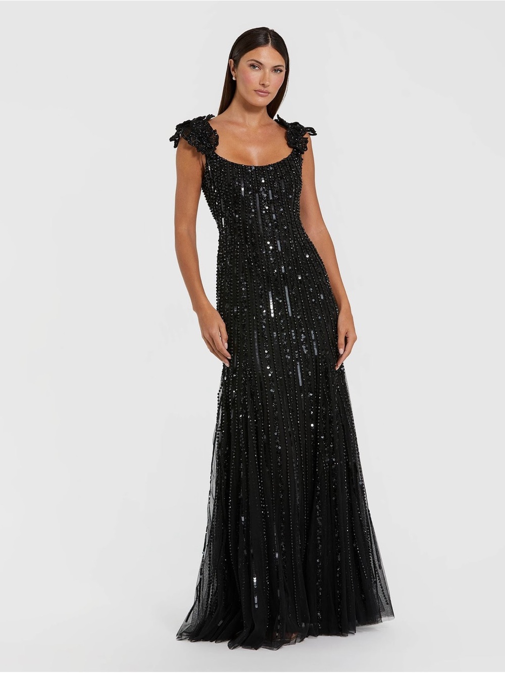 Mac Duggal 94223 Black Sleeveless Embellished Gown With Floral Accent Size 6 NWT